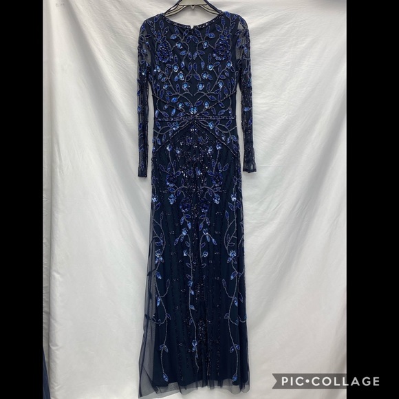 Aidan Mattox embellished sheer long sleeve long gown - Picture 6 of 17